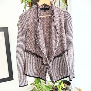 WHBM Tweed Fringe Open Knit Blazer Cardigan